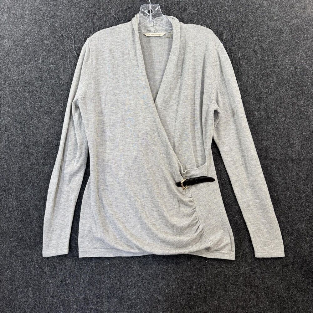 Soft Surroundings Sweater Women's Small Gray Wrap V Neck Belted Knit Pullover
